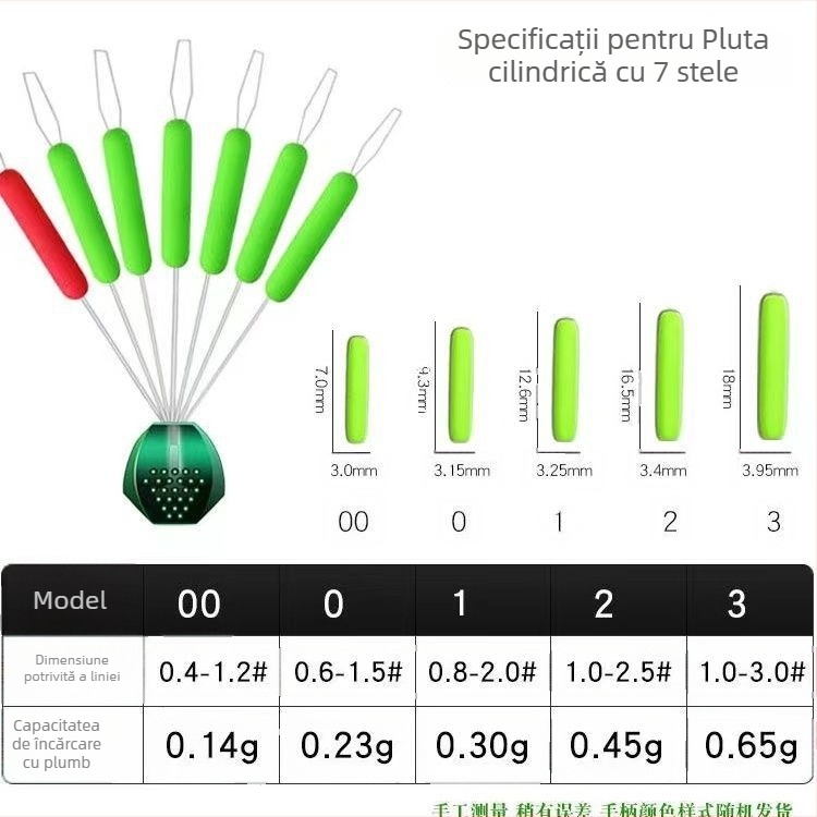 Plută de pescuit pentru deriva verticală – șapte stele, înaltă sensibilitate, formă cilindrică olivă, din material compozit