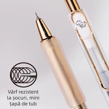Stilou gel retractabil Heshuo Student, design anti-cădere, vârf metalic de tip ac, corp din plastic, cerneală cu uscare rapidă, destinat examenelor