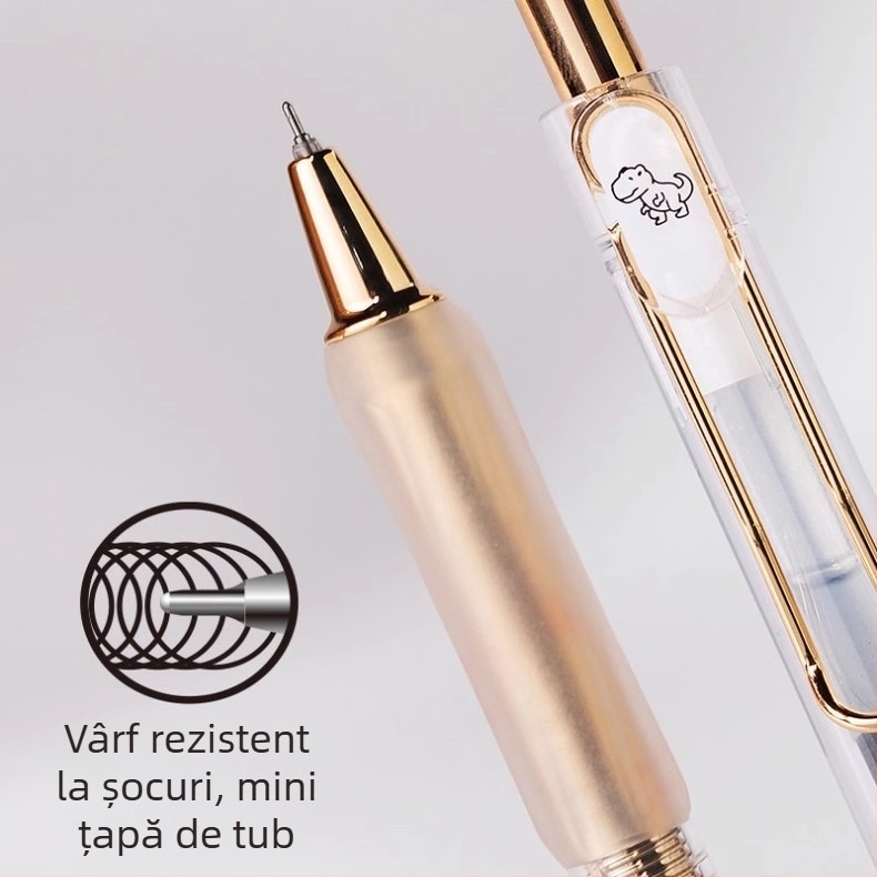 Stilou gel retractabil Heshuo Student, design anti-cădere, vârf metalic de tip ac, corp din plastic, cerneală cu uscare rapidă, destinat examenelor