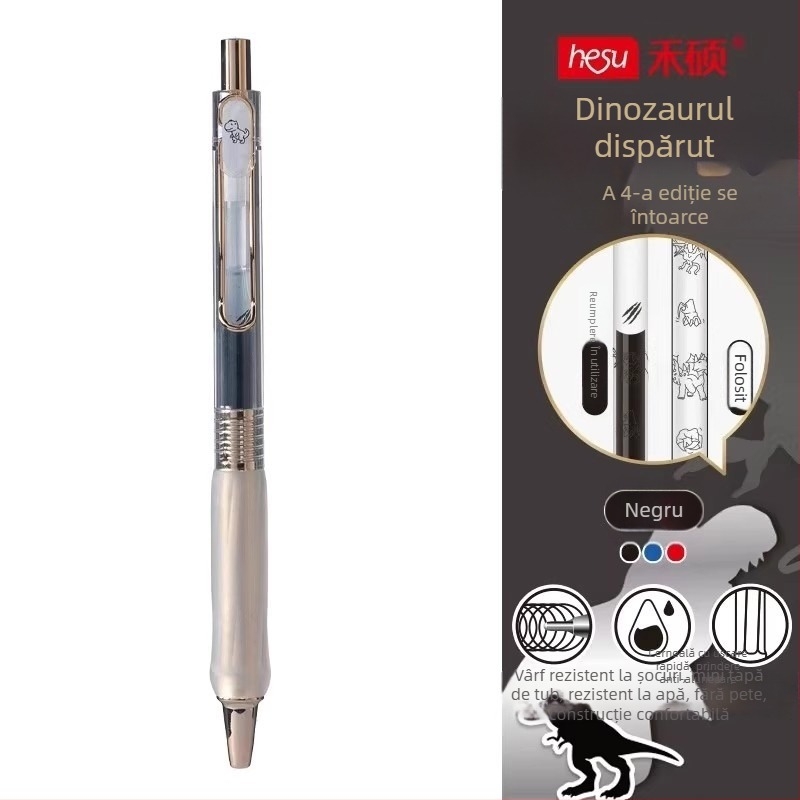 Stilou gel retractabil Heshuo Student, design anti-cădere, vârf metalic de tip ac, corp din plastic, cerneală cu uscare rapidă, destinat examenelor
