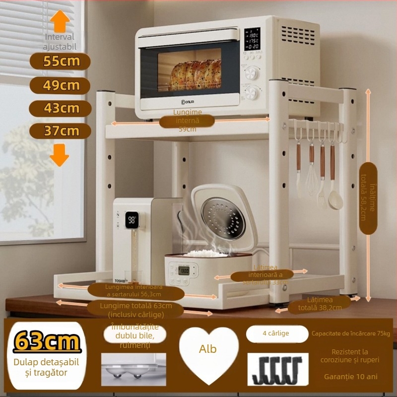 Raft de depozitare retractabil pentru blat de bucătărie — multifuncțional pentru fierbător de orez, cuptor și air fryer; oțel carbon; model: Raft de depozitare retractabil; stil: simplitate modernă; metodă de prelucrare: mostre personalizate