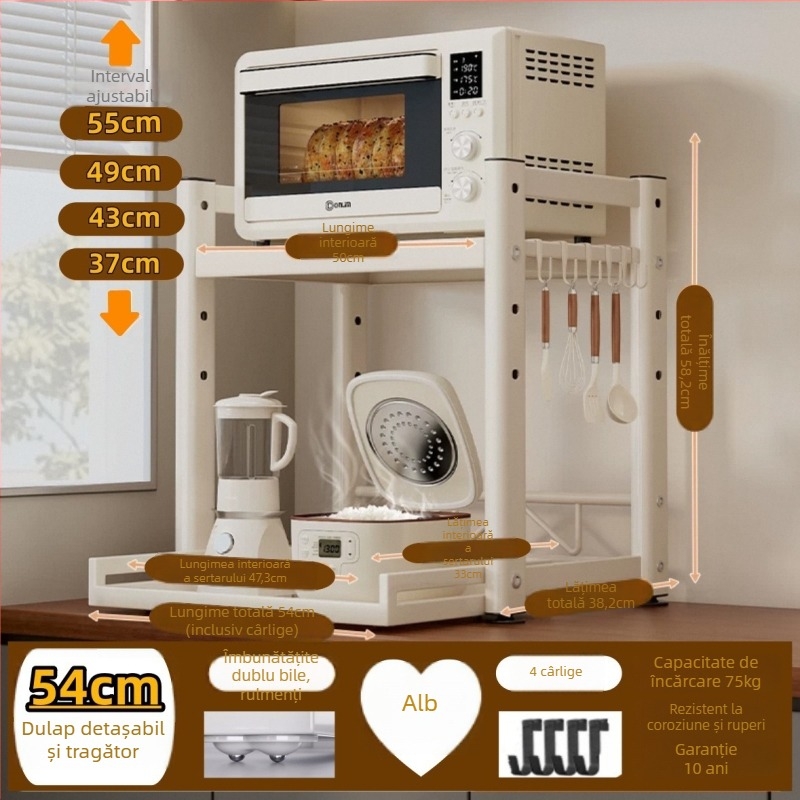 Raft de depozitare retractabil pentru blat de bucătărie — multifuncțional pentru fierbător de orez, cuptor și air fryer; oțel carbon; model: Raft de depozitare retractabil; stil: simplitate modernă; metodă de prelucrare: mostre personalizate