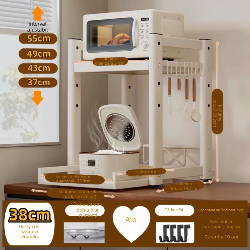 Raft de depozitare retractabil pentru blat de bucătărie — multifuncțional pentru fierbător de orez, cuptor și air fryer; oțel carbon; model: Raft de depozitare retractabil; stil: simplitate modernă; metodă de prelucrare: mostre personalizate