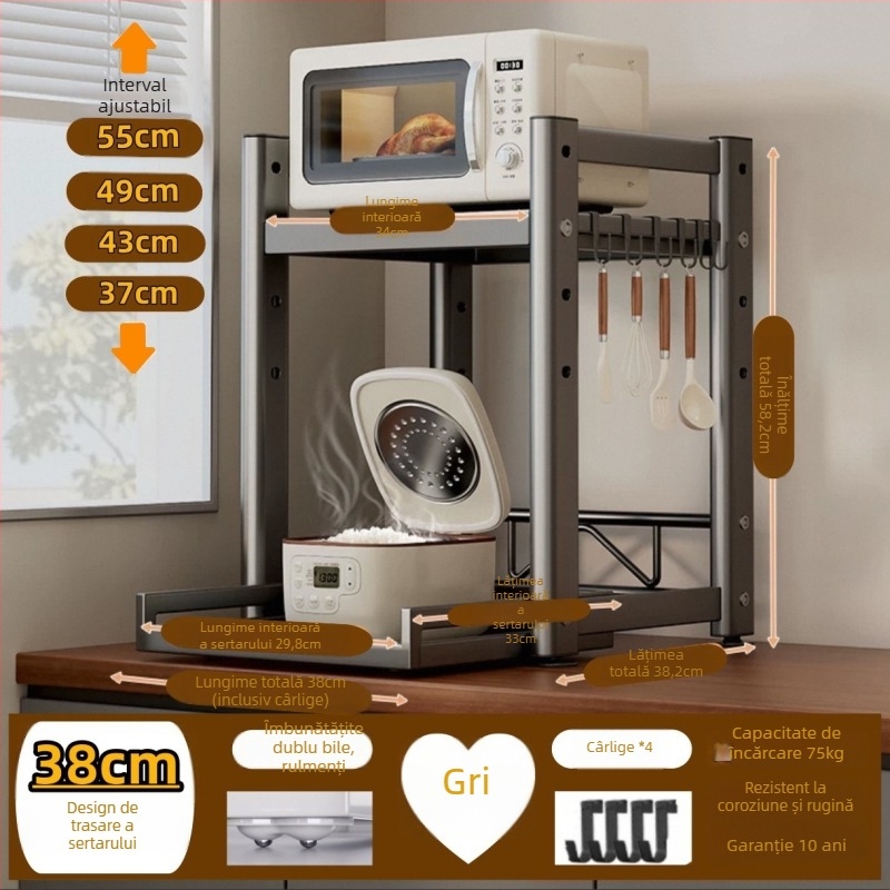 Raft de depozitare retractabil pentru blat de bucătărie — multifuncțional pentru fierbător de orez, cuptor și air fryer; oțel carbon; model: Raft de depozitare retractabil; stil: simplitate modernă; metodă de prelucrare: mostre personalizate