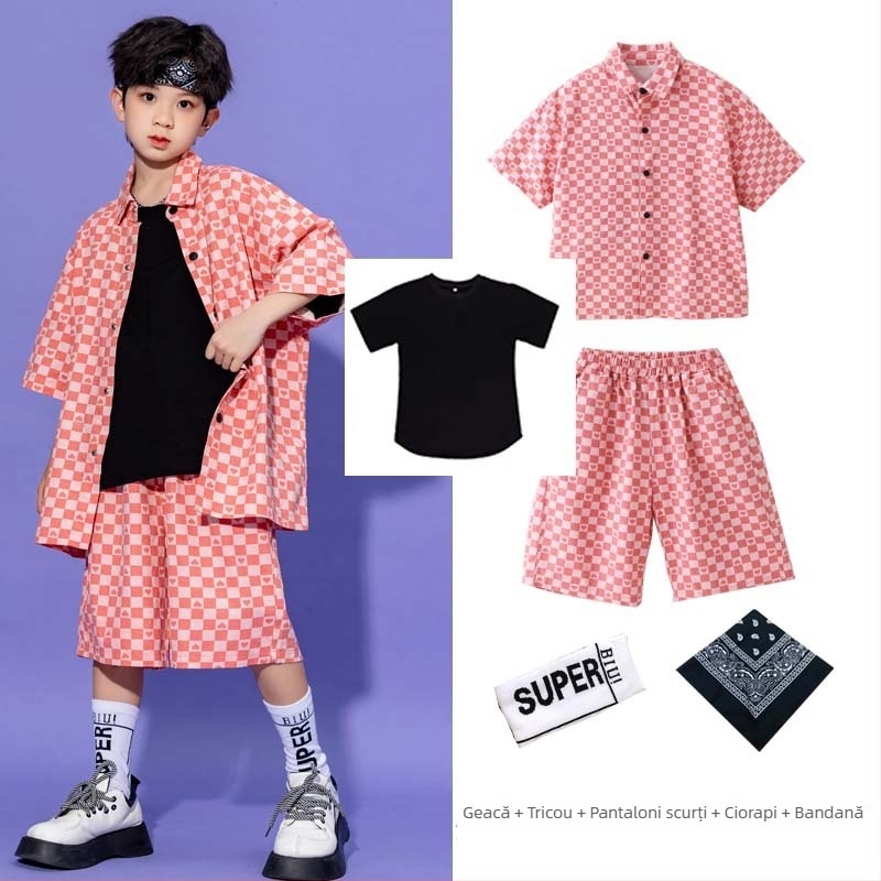 Set hip-hop pentru copii – unisex, bumbac 100%, spălare enzime, stil hip-hop, îmbrăcăminte de antrenament