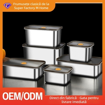Cutie dreptunghiulară de păstrare din oțel inoxidabil 304, grad alimentar, cu etanșare anti-verse și protecție anti-cadere, cutie pentru prânz pentru frigider/congelator, compatibilă cu microunde