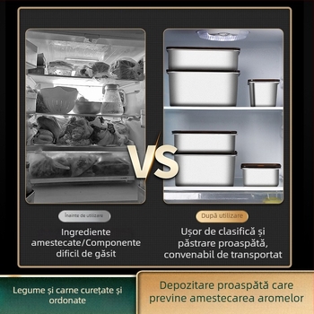 Cutie dreptunghiulară de păstrare din oțel inoxidabil 304, grad alimentar, cu etanșare anti-verse și protecție anti-cadere, cutie pentru prânz pentru frigider/congelator, compatibilă cu microunde