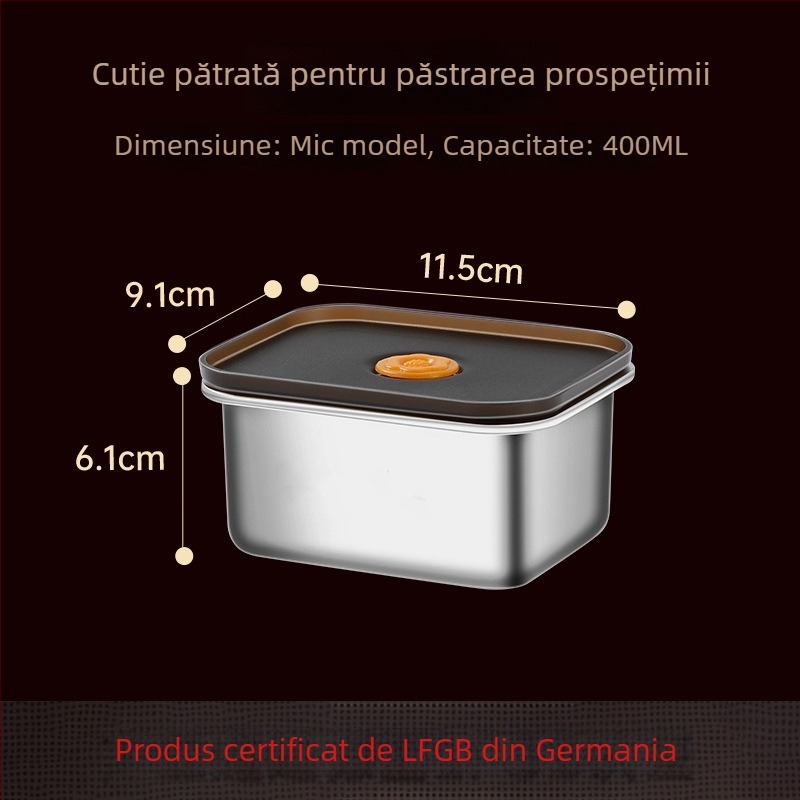 Cutie dreptunghiulară de păstrare din oțel inoxidabil 304, grad alimentar, cu etanșare anti-verse și protecție anti-cadere, cutie pentru prânz pentru frigider/congelator, compatibilă cu microunde