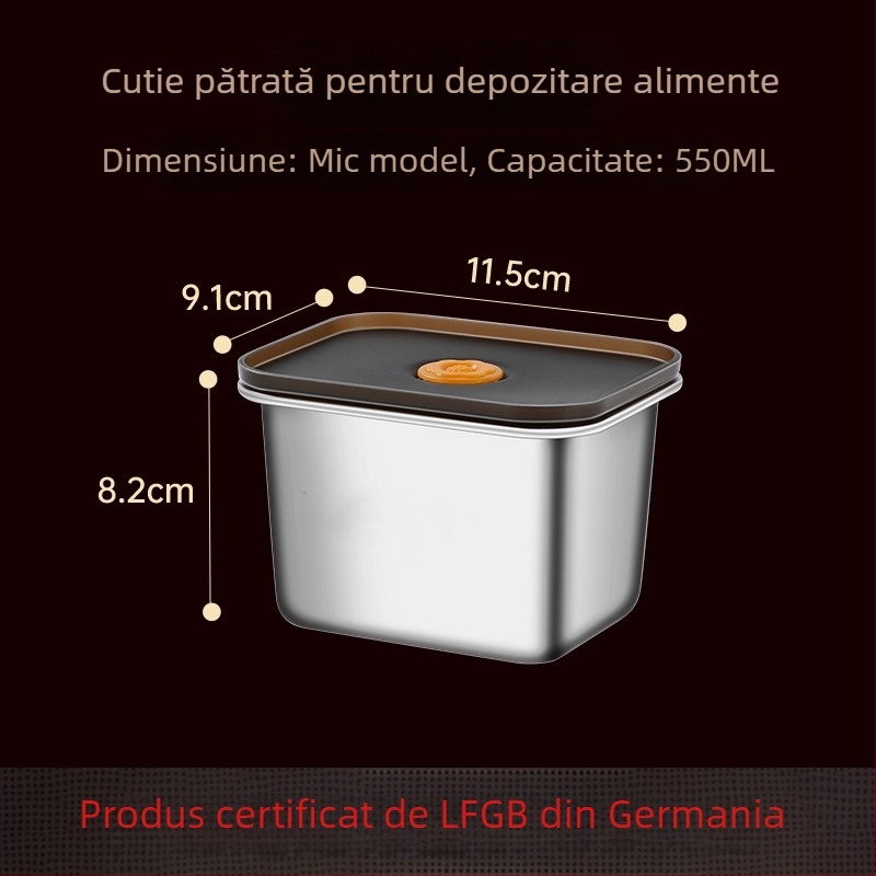 Cutie dreptunghiulară de păstrare din oțel inoxidabil 304, grad alimentar, cu etanșare anti-verse și protecție anti-cadere, cutie pentru prânz pentru frigider/congelator, compatibilă cu microunde