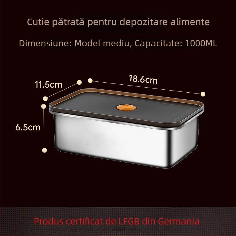 Cutie dreptunghiulară de păstrare din oțel inoxidabil 304, grad alimentar, cu etanșare anti-verse și protecție anti-cadere, cutie pentru prânz pentru frigider/congelator, compatibilă cu microunde