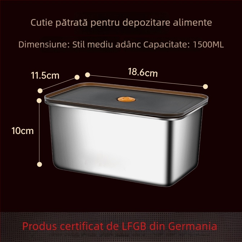 Cutie dreptunghiulară de păstrare din oțel inoxidabil 304, grad alimentar, cu etanșare anti-verse și protecție anti-cadere, cutie pentru prânz pentru frigider/congelator, compatibilă cu microunde