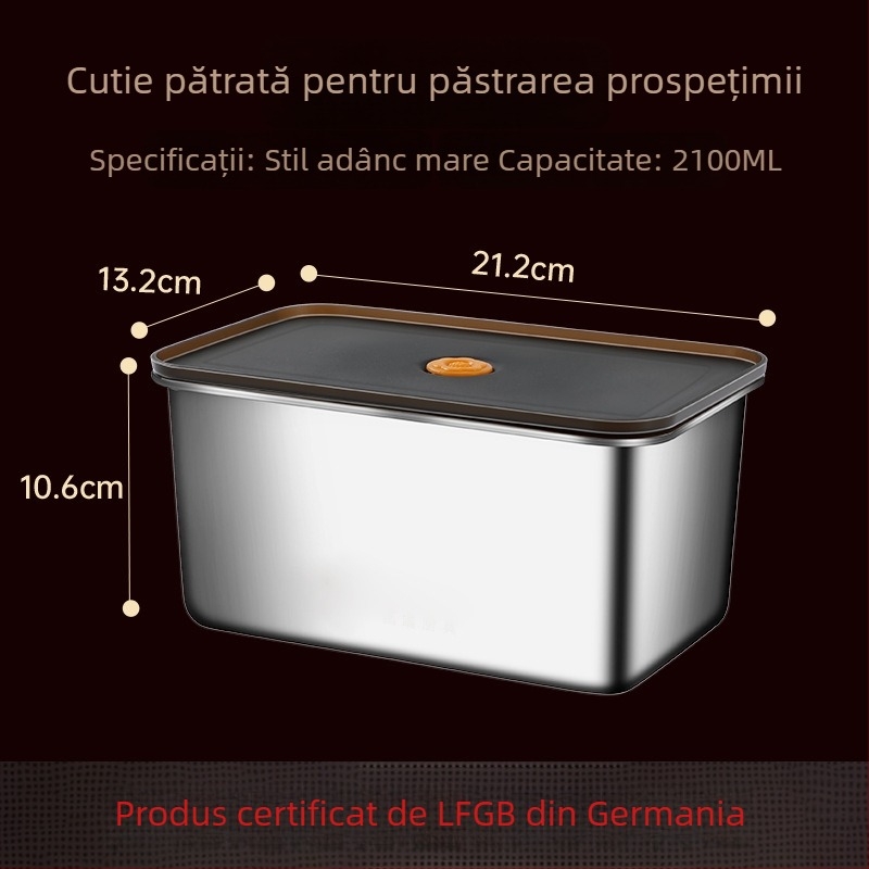 Cutie dreptunghiulară de păstrare din oțel inoxidabil 304, grad alimentar, cu etanșare anti-verse și protecție anti-cadere, cutie pentru prânz pentru frigider/congelator, compatibilă cu microunde