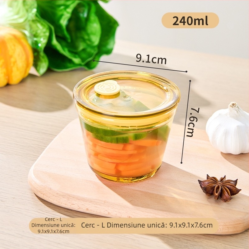 Cutie pentru prospețime din sticlă borosilicată, formă pătrată, capacitate ≤300 ml, compatibilă cu cuptorul cu microunde, rezistentă la căldură