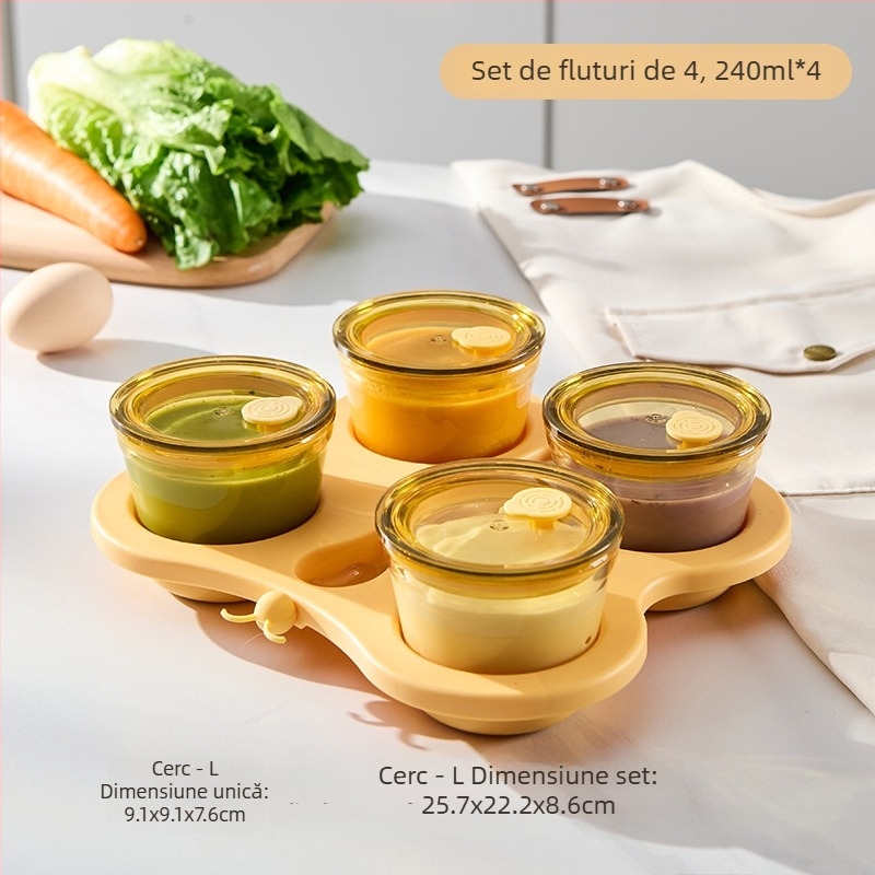 Cutie pentru prospețime din sticlă borosilicată, formă pătrată, capacitate ≤300 ml, compatibilă cu cuptorul cu microunde, rezistentă la căldură