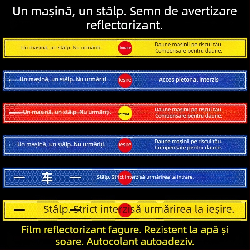 Semn reflectorizant de acces - Nu urmăriți vehiculul (UV print), Material: folie reflectorizantă, Potrivit pentru proprietăți rezidențiale, garaje subterane și parcări de birouri, Personalizabil