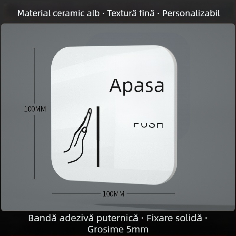 Semn acrilic pentru ușă glisantă – reminder intrare/ieșire; imprimare UV; Material: acrilic; Destinație: birou; Brand: Hao Long