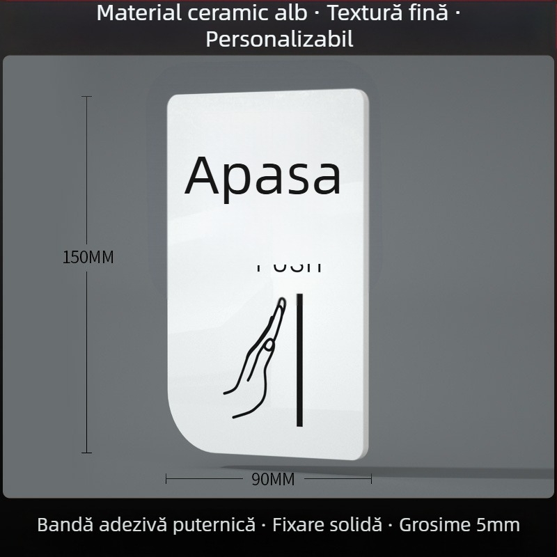Semn acrilic pentru ușă glisantă – reminder intrare/ieșire; imprimare UV; Material: acrilic; Destinație: birou; Brand: Hao Long