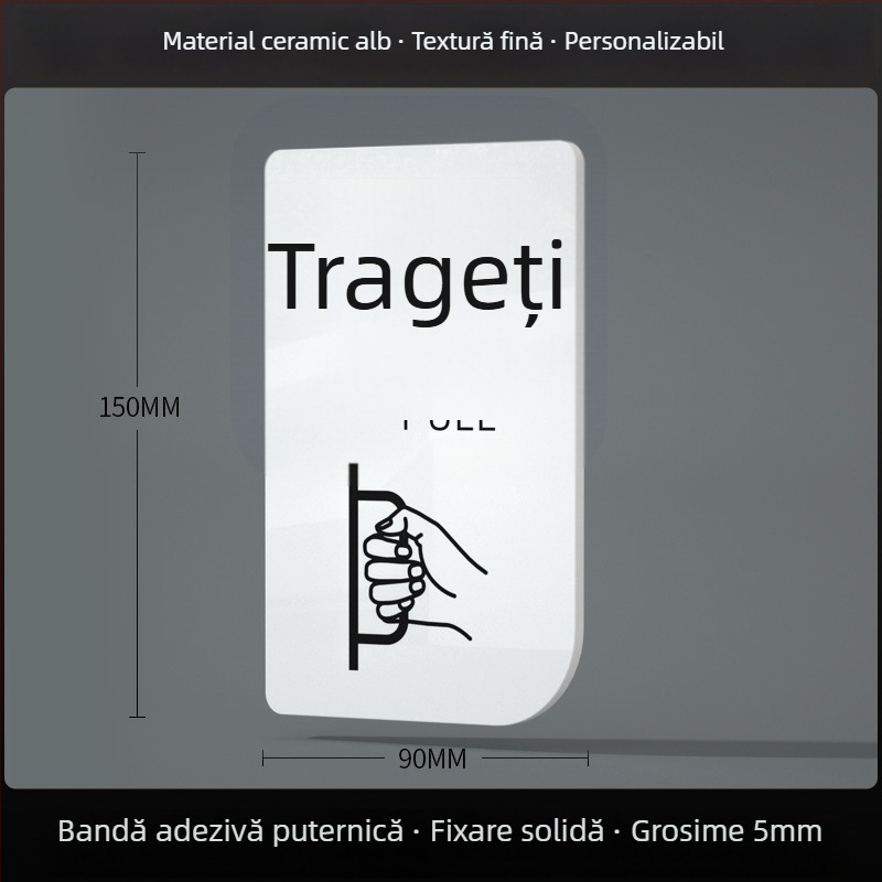 Semn acrilic pentru ușă glisantă – reminder intrare/ieșire; imprimare UV; Material: acrilic; Destinație: birou; Brand: Hao Long