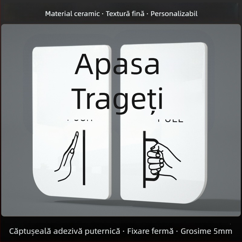 Semn acrilic pentru ușă glisantă – reminder intrare/ieșire; imprimare UV; Material: acrilic; Destinație: birou; Brand: Hao Long