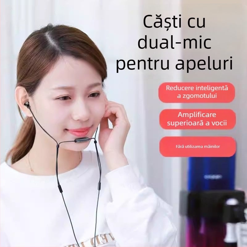 Casca intra-auriculară pe cablu pentru asistență clienți cu microfon cu anulare a zgomotului, sursă de sunet universală, conector direct