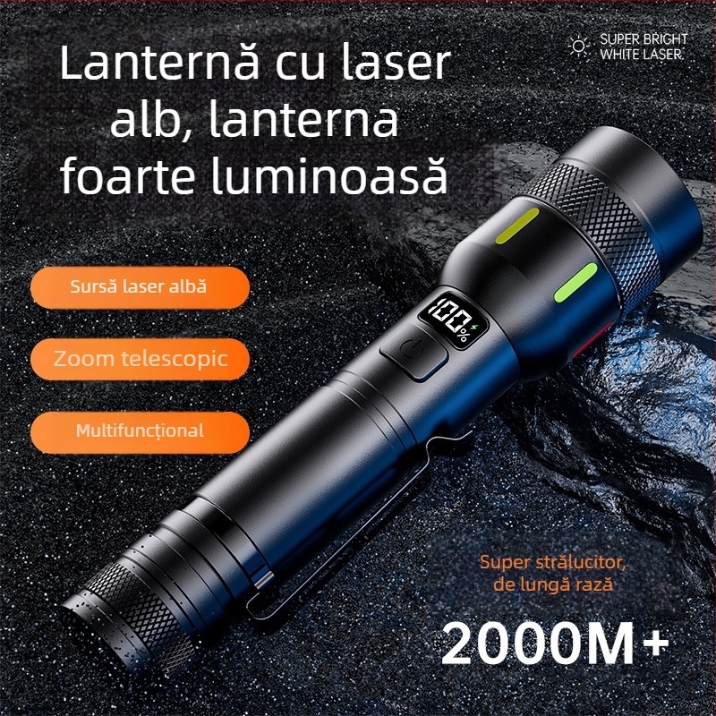 lumină LED cu clips pentru pix, multifunctională pentru exterior și situații de urgență, încărcare manuală, display digital, 15W, 2000mAh, zoom optic