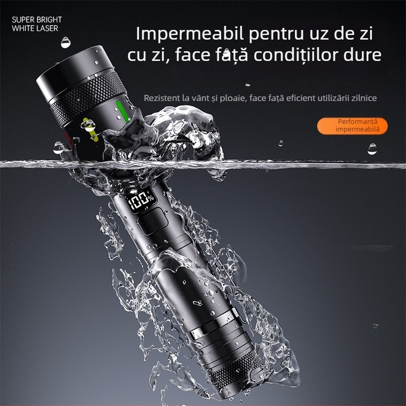 lumină LED cu clips pentru pix, multifunctională pentru exterior și situații de urgență, încărcare manuală, display digital, 15W, 2000mAh, zoom optic