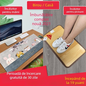 Covoraș electric de încălzire pentru picioare sub birou – alimentare USB, strat superior din bumbac, pernă încălzitoare pentru picioare