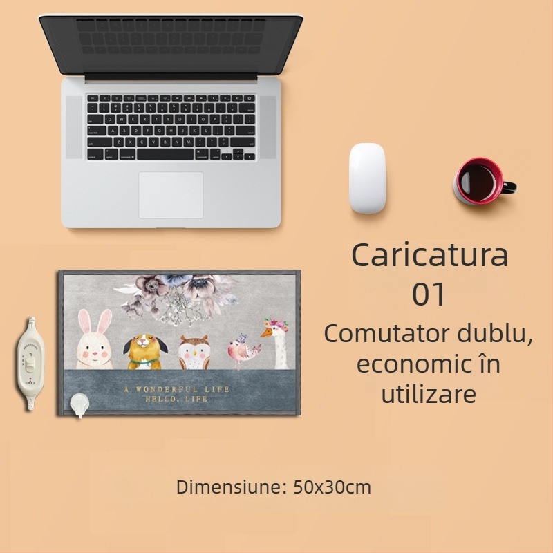 Covoraș electric de încălzire pentru picioare sub birou – alimentare USB, strat superior din bumbac, pernă încălzitoare pentru picioare