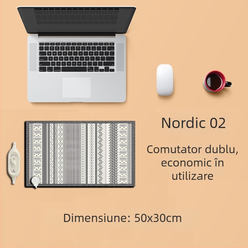 Covoraș electric de încălzire pentru picioare sub birou – alimentare USB, strat superior din bumbac, pernă încălzitoare pentru picioare