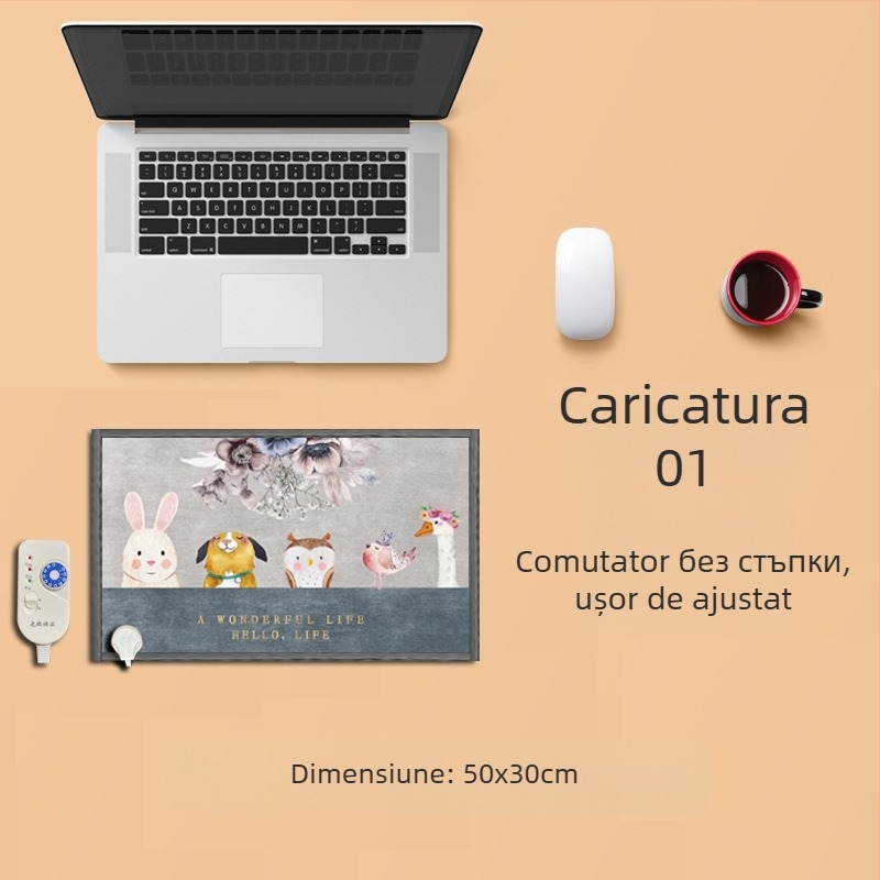 Covoraș electric de încălzire pentru picioare sub birou – alimentare USB, strat superior din bumbac, pernă încălzitoare pentru picioare