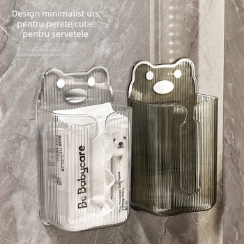 Cutie de șervețele montată pe perete pentru baie cu suport pentru rolul de hârtie — Model DH-1231, stil modern simplu, multifuncțional