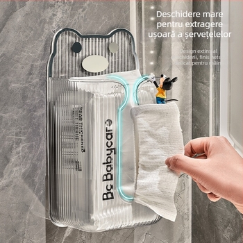 Cutie de șervețele montată pe perete pentru baie cu suport pentru rolul de hârtie — Model DH-1231, stil modern simplu, multifuncțional