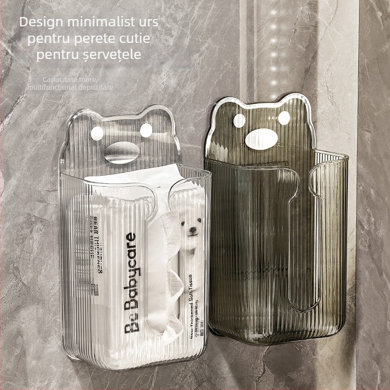 Cutie de șervețele montată pe perete pentru baie cu suport pentru rolul de hârtie — Model DH-1231, stil modern simplu, multifuncțional