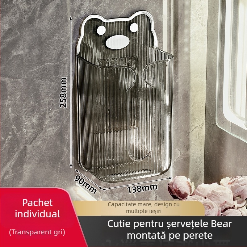 Cutie de șervețele montată pe perete pentru baie cu suport pentru rolul de hârtie — Model DH-1231, stil modern simplu, multifuncțional