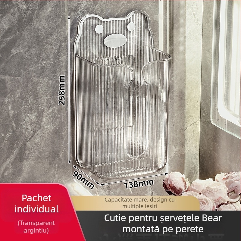 Cutie de șervețele montată pe perete pentru baie cu suport pentru rolul de hârtie — Model DH-1231, stil modern simplu, multifuncțional