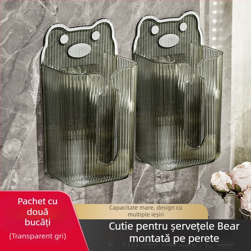 Cutie de șervețele montată pe perete pentru baie cu suport pentru rolul de hârtie — Model DH-1231, stil modern simplu, multifuncțional