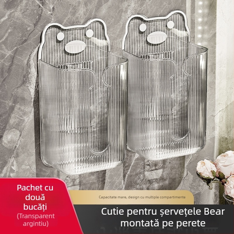 Cutie de șervețele montată pe perete pentru baie cu suport pentru rolul de hârtie — Model DH-1231, stil modern simplu, multifuncțional