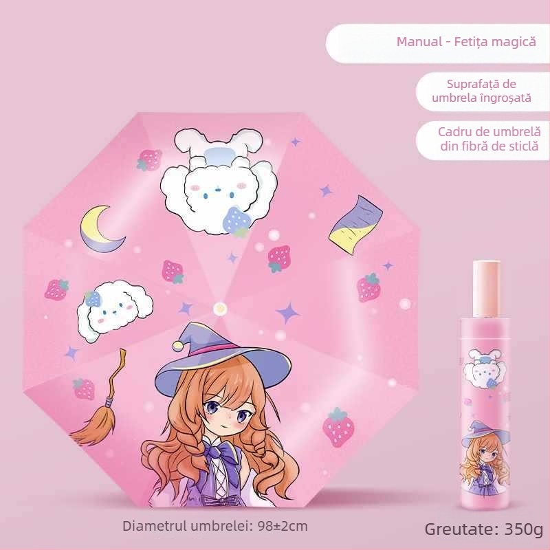 Umbrelă pentru copii cu anti-rebound, țesătură nanohidrofobă, cadru din silicon, 12 nervuri, mâner din aluminiu