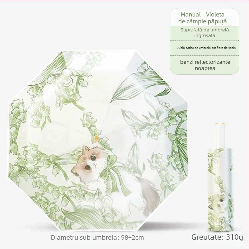 Umbrelă pentru copii cu anti-rebound, țesătură nanohidrofobă, cadru din silicon, 12 nervuri, mâner din aluminiu