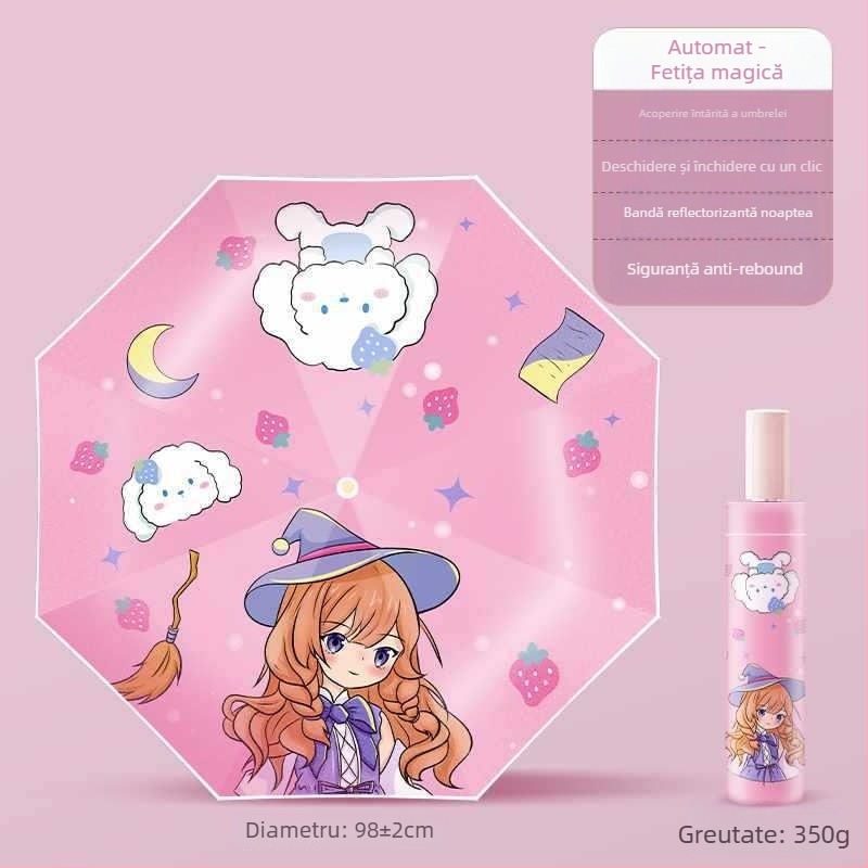 Umbrelă pentru copii cu anti-rebound, țesătură nanohidrofobă, cadru din silicon, 12 nervuri, mâner din aluminiu