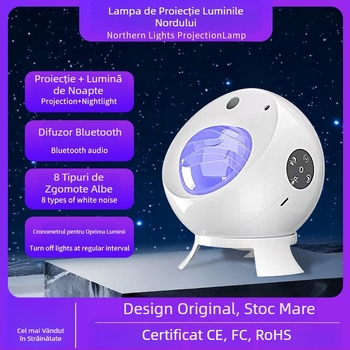 Lampa de proiecție pentru noapte cu muzică, control prin aplicație și telecomandă – alimentare cu baterie
