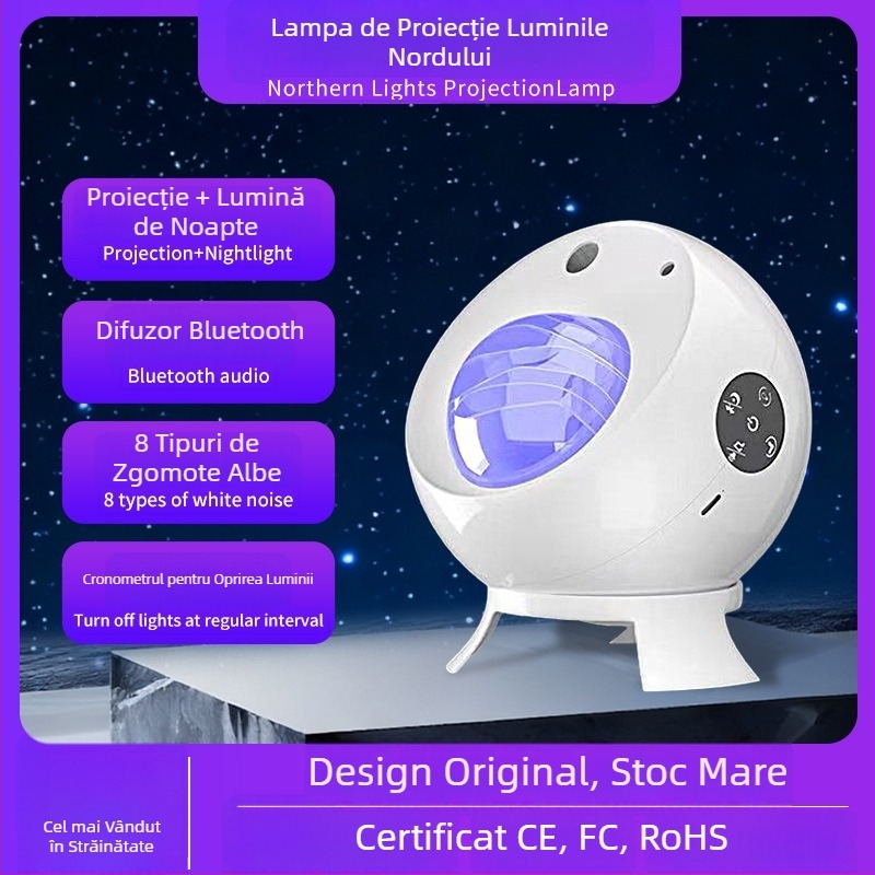 Lampa de proiecție pentru noapte cu muzică, control prin aplicație și telecomandă – alimentare cu baterie