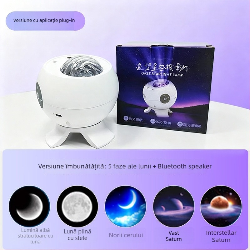 Lampa de proiecție pentru noapte cu muzică, control prin aplicație și telecomandă – alimentare cu baterie