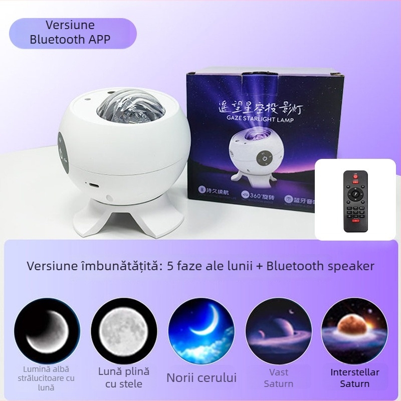 Lampa de proiecție pentru noapte cu muzică, control prin aplicație și telecomandă – alimentare cu baterie