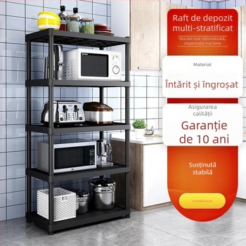 Raft de bucătărie pe podea, cu mai multe niveluri pentru cuptor cu microunde și depozitare vase, din plastic, fără montaj