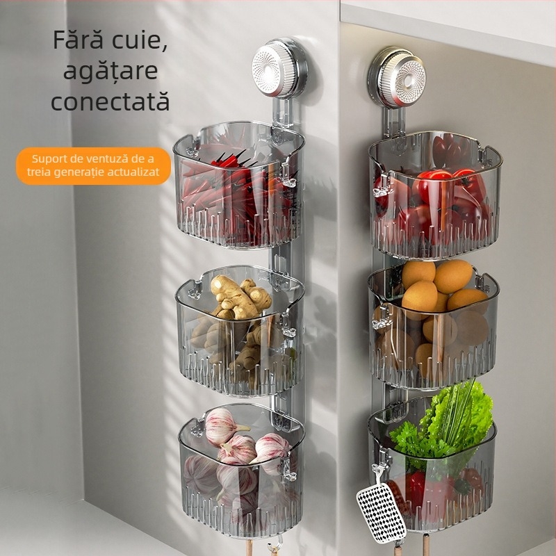 Raft de depozitare montat pe perete pentru ceapă, ghimbir și usturoi - multipurpose, din plastic, design dreptunghiular