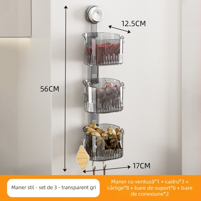 Raft de depozitare montat pe perete pentru ceapă, ghimbir și usturoi - multipurpose, din plastic, design dreptunghiular