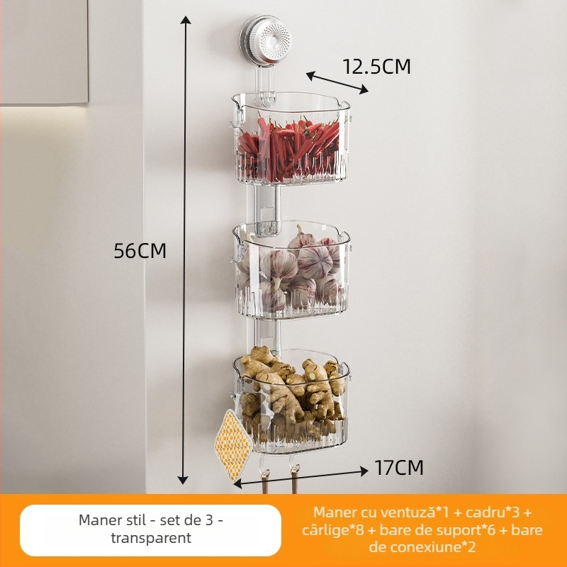 Raft de depozitare montat pe perete pentru ceapă, ghimbir și usturoi - multipurpose, din plastic, design dreptunghiular