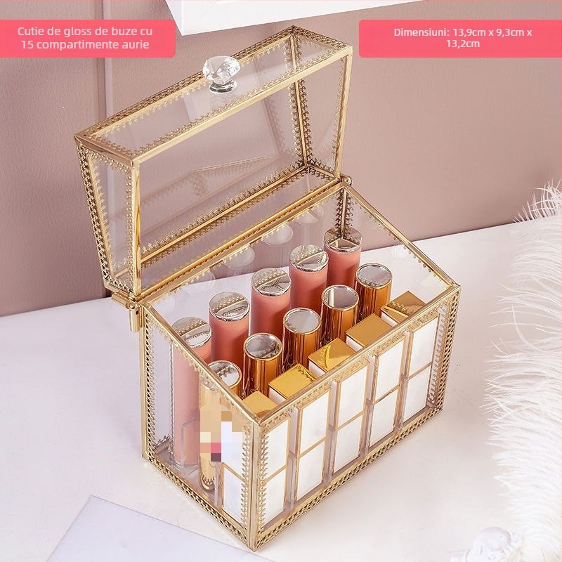Cutie de depozitare pentru ruj, organizator cosmetic din sticlă, raft pentru ruj