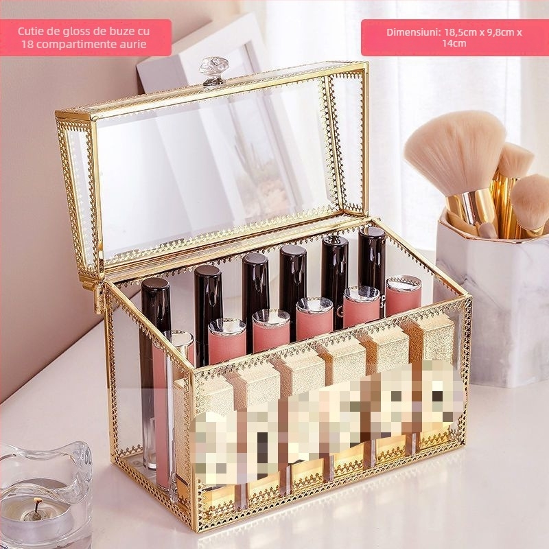 Cutie de depozitare pentru ruj, organizator cosmetic din sticlă, raft pentru ruj